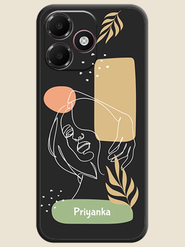 Custom Text With Line Art Of Women & Leaves Design On Space Black Custom Soft Matte Mobile Back Cover - OnePlus N6 Lite 4G