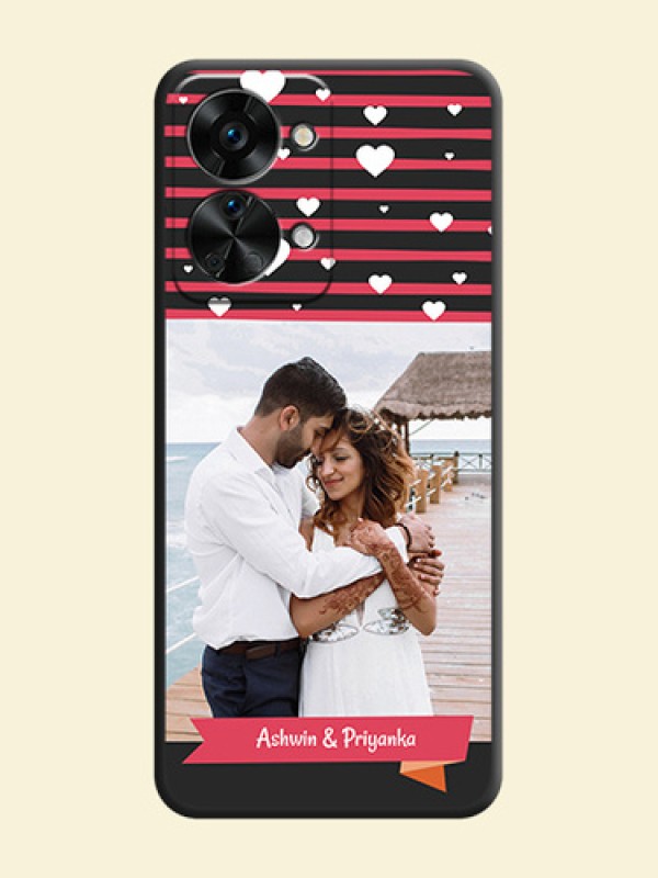 White Color Love Symbols with Pink Lines Pattern on Space Black Custom Soft Matte Phone Cases - OnePlus Nord 2T 5G
