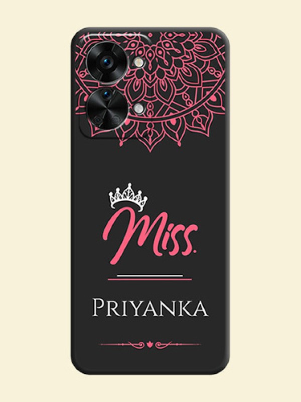 Mrs Name with Floral Design on Space Black Personalized Soft Matte Phone Covers - OnePlus Nord 2T 5G