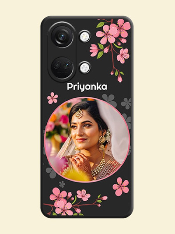 Round Image with Pink Color Floral Design - Photo on Space Black Soft Matte Back Cover - OnePlus Nord 3 5G