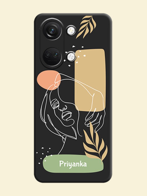 Custom Text With Line Art Of Women & Leaves Design On Space Black Personalized Soft Matte Phone Covers - OnePlus Nord 3 5G
