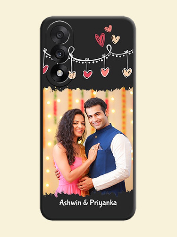 Pink Love Hangings with Name On Space Black Custom Soft Matte Mobile Back Cover - OnePlus Nord 5 5G