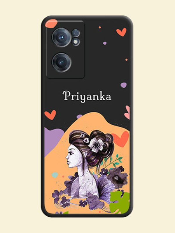 Namecase For Her With Fancy Lady Image On Space Black Personalized Soft Matte Phone Covers -Oneplus Nord Ce 2 5G