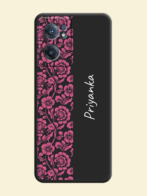 Pink Floral Pattern Design With Custom Text On Space Black Personalized Soft Matte Phone Covers -Oneplus Nord Ce 2 5G