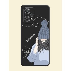 Girl With Blue Winter Outfiit Custom Text Design On Space Black Personalized Soft Matte Phone Covers -Oneplus Nord Ce 2 Lite 5G