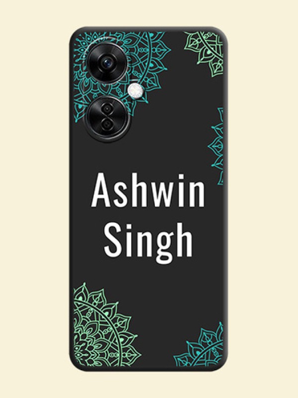 Your Name with Floral Design on Space Black Custom Soft Matte Back Cover - Nord CE 3 Lite 5G