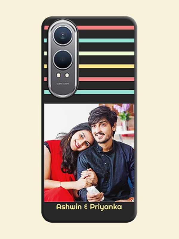 Color Stripes with Photo and Text on Photo On Space Black Custom Soft Matte Mobile Back Cover - OnePlus Nord CE 4 Lite 5G