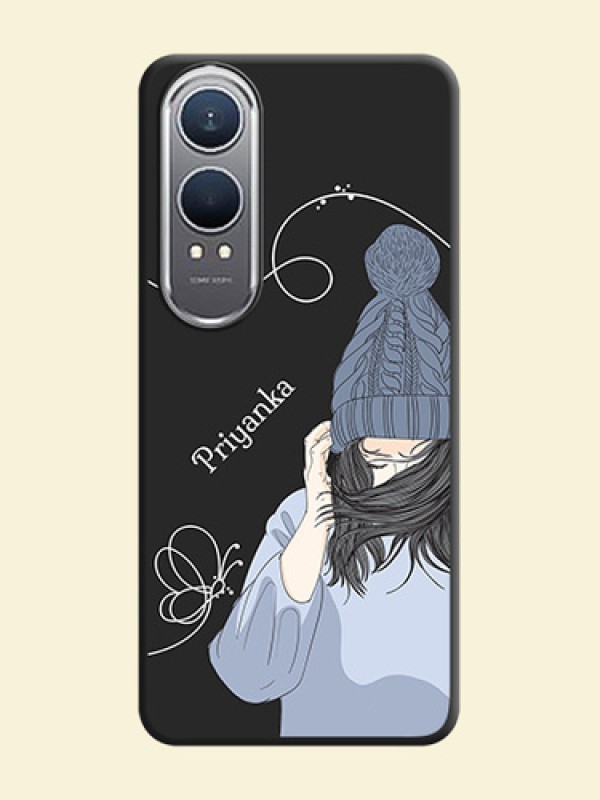 Girl With Blue Winter Outfiit Custom Text Design On Space Black Custom Soft Matte Mobile Back Cover - OnePlus Nord CE 4 Lite 5G