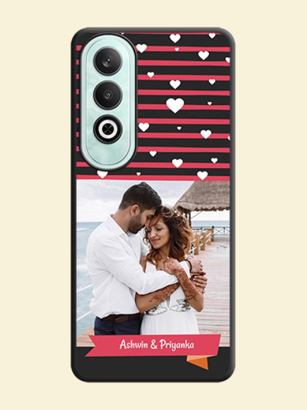 White Color Love Symbols with Pink Lines Pattern on Space Black Custom Soft Matte Phone Cases - OnePlus Nord CE 4