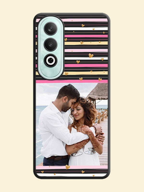 Multicolor Lines and Golden Love Symbols Design - Photo on Space Black Soft Matte Mobile Cover - OnePlus Nord CE 4