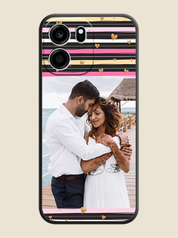 Multicolor Lines and Golden Love Symbols Design on Photo On Space Black Custom Soft Matte Mobile Back Cover - Oneplus Nord CE 6 5G