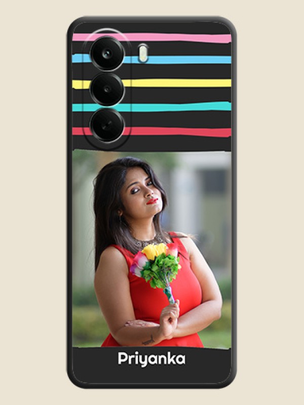 Multicolor Lines with Image On Space Black Custom Soft Matte Mobile Back Cover - Oneplus Nord CE 6 Lite 5G