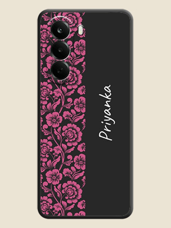 Pink Floral Pattern Design With Custom Text On Space Black Custom Soft Matte Mobile Back Cover - Oneplus Nord CE 6 Lite 5G