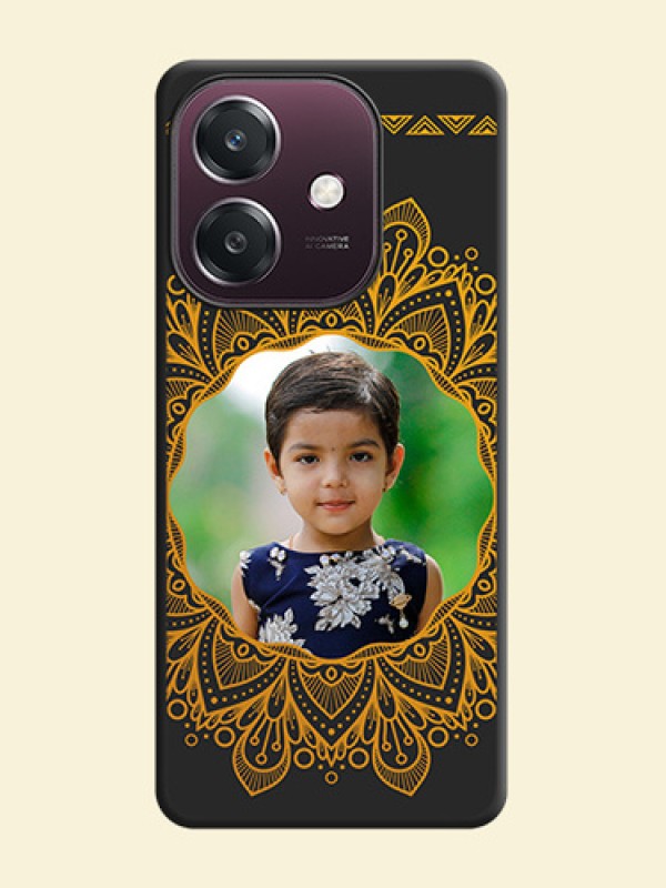 Round Image with Floral Design On Space Black Custom Soft Matte Mobile Back Cover - Oppo A3 5G