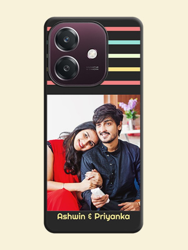 Color Stripes with Photo and Text on Photo On Space Black Custom Soft Matte Mobile Back Cover - Oppo A3 5G