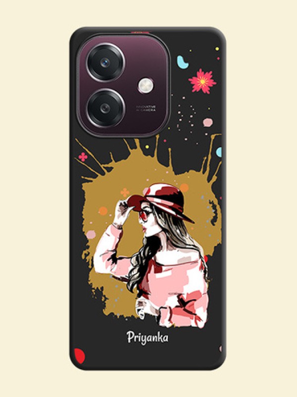Mordern Lady With Color Splash Background With Custom Text On Space Black Custom Soft Matte Mobile Back Cover - Oppo A3 5G