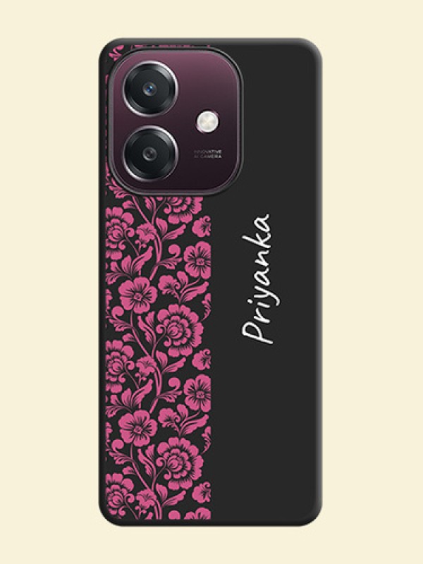 Pink Floral Pattern Design With Custom Text On Space Black Custom Soft Matte Mobile Back Cover - Oppo A3 5G