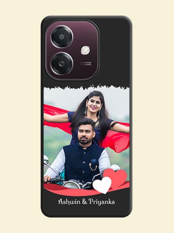 Pin Color Love Shaped Ribbon Design with Text On Space Black Custom Soft Matte Mobile Back Cover - Oppo A3X 4G