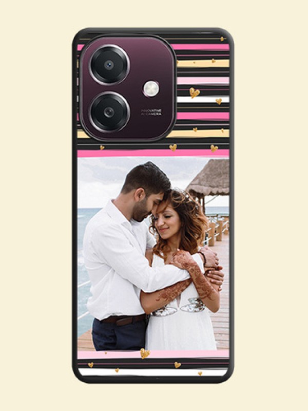 Multicolor Lines and Golden Love Symbols Design on Photo On Space Black Custom Soft Matte Mobile Back Cover - Oppo A3X 4G
