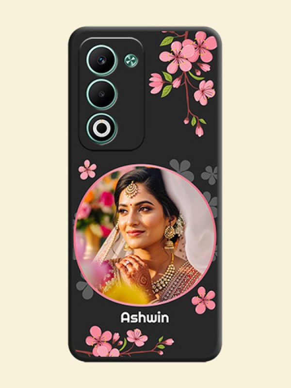 Round Image with Pink Color Floral Design on Photo On Space Black Custom Soft Matte Mobile Back Cover - Oppo A5 5G