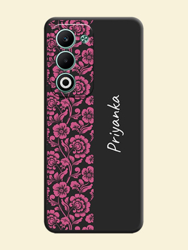 Pink Floral Pattern Design With Custom Text On Space Black Custom Soft Matte Mobile Back Cover - Oppo A5 5G