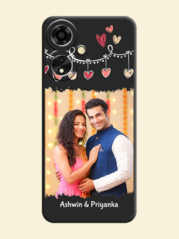 Pink Love Hangings with Name On Space Black Custom Soft Matte Mobile Back Cover - Oppo A59 5G