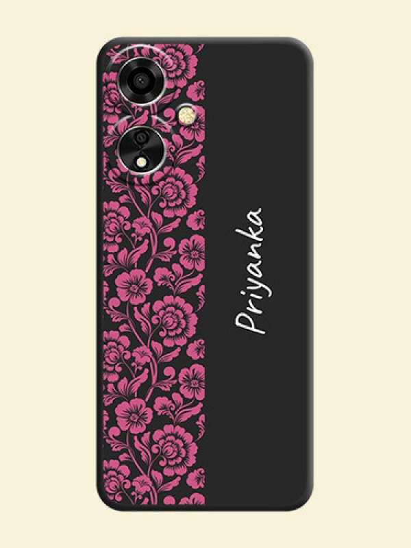 Pink Floral Pattern Design With Custom Text On Space Black Custom Soft Matte Mobile Back Cover - Oppo A59 5G