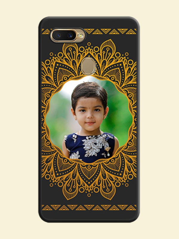 Round Image with Floral Design on Photo on Space Black Soft Matte Mobile Cover - Oppo A5s