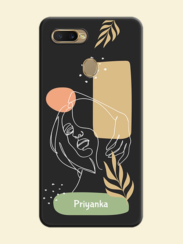 Custom Text With Line Art Of Women & Leaves Design On Space Black Personalized Soft Matte Phone Covers -Oppo A5S