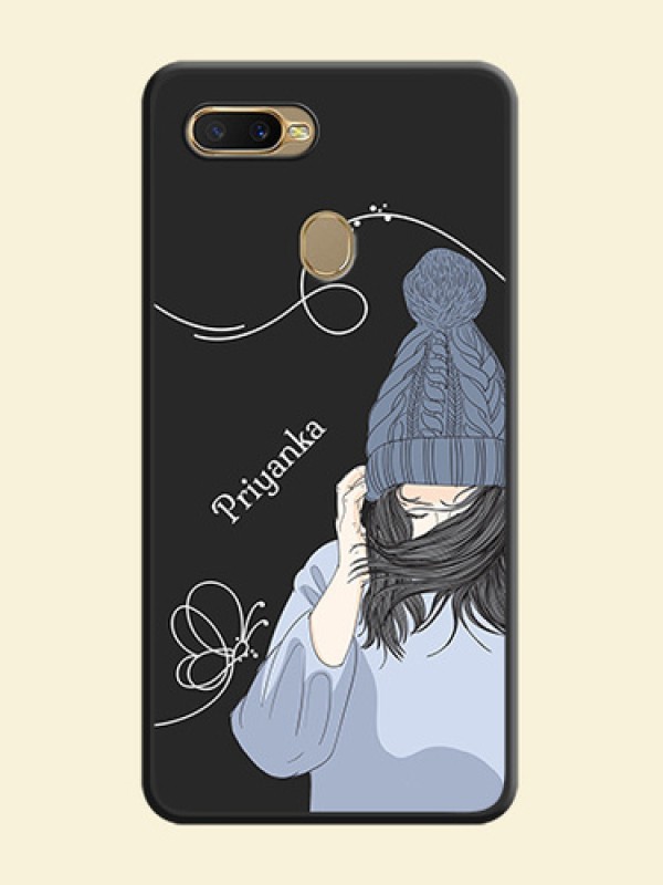 Girl With Blue Winter Outfiit Custom Text Design On Space Black Personalized Soft Matte Phone Covers -Oppo A5S