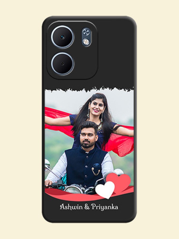 Pin Color Love Shaped Ribbon Design with Text On Space Black Custom Soft Matte Mobile Back Cover - Oppo A5x 5G