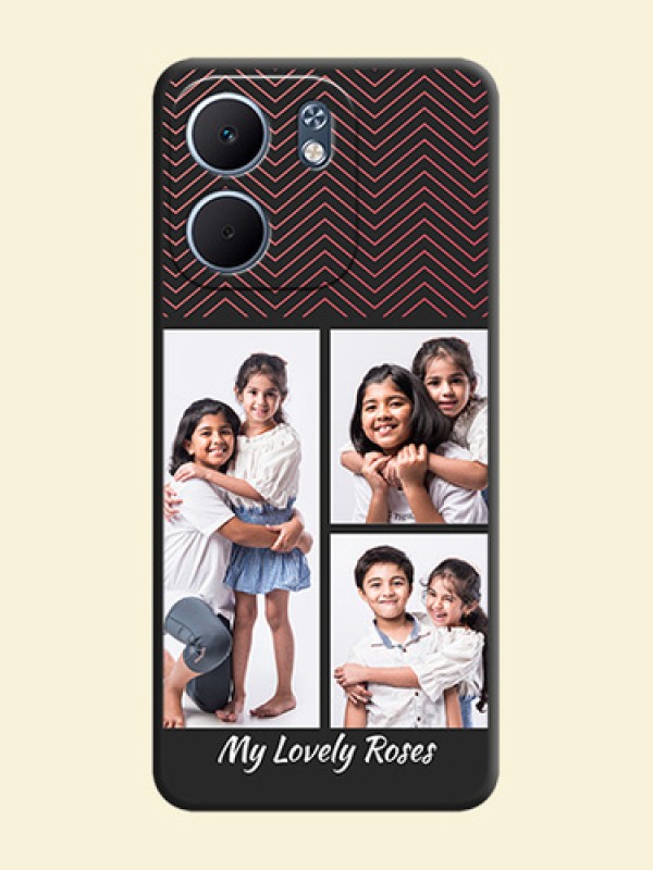 Wave Pattern with 3 Image Holder On Space Black Custom Soft Matte Mobile Back Cover - Oppo A5x 5G