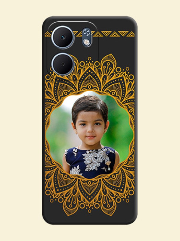 Round Image with Floral Design On Space Black Custom Soft Matte Mobile Back Cover - Oppo A5x 5G