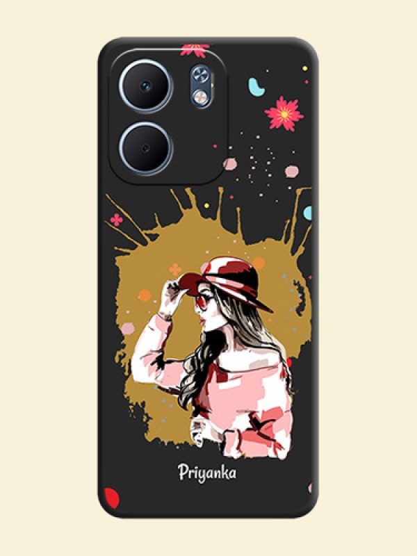 Mordern Lady With Color Splash Background With Custom Text On Space Black Custom Soft Matte Mobile Back Cover - Oppo A5x 5G