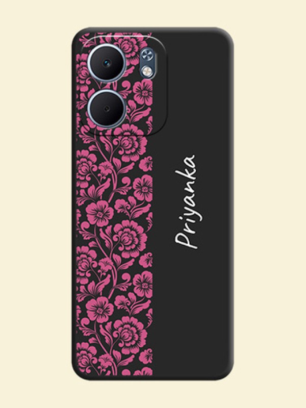 Pink Floral Pattern Design With Custom Text On Space Black Custom Soft Matte Mobile Back Cover - Oppo A5x 5G