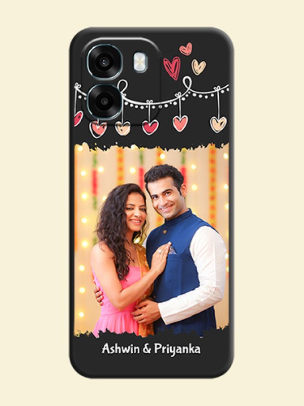 Pink Love Hangings with Name On Space Black Custom Soft Matte Mobile Back Cover - Oppo A6 5G