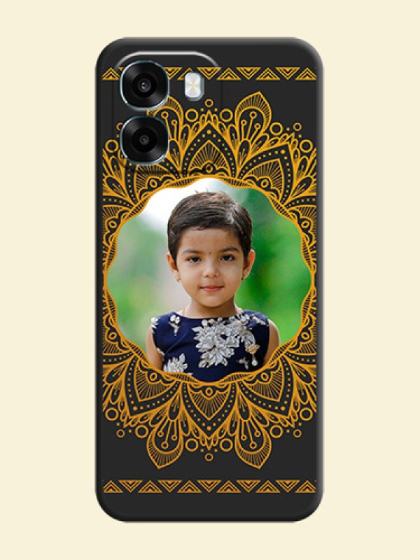 Round Image with Floral Design On Space Black Custom Soft Matte Mobile Back Cover - Oppo A6 5G