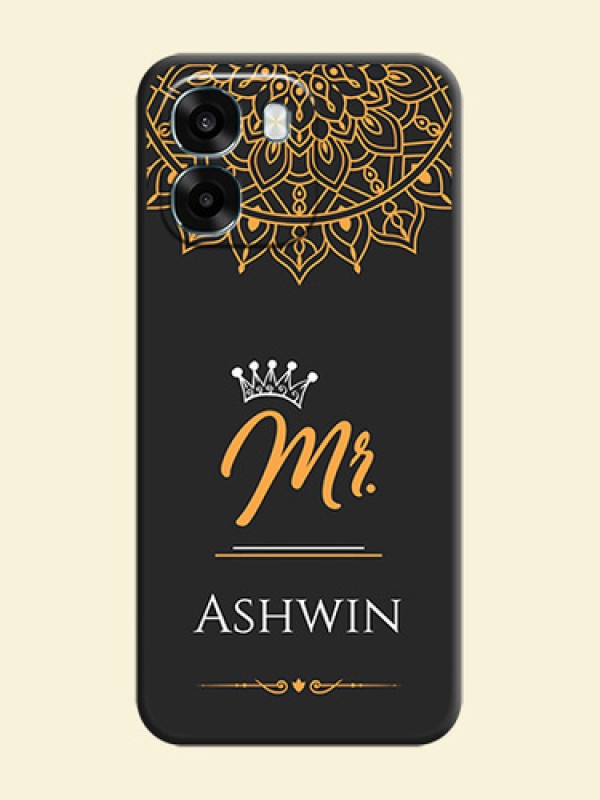 Mr Name with Floral Design On Space Black Custom Soft Matte Mobile Back Cover - Oppo A6 5G