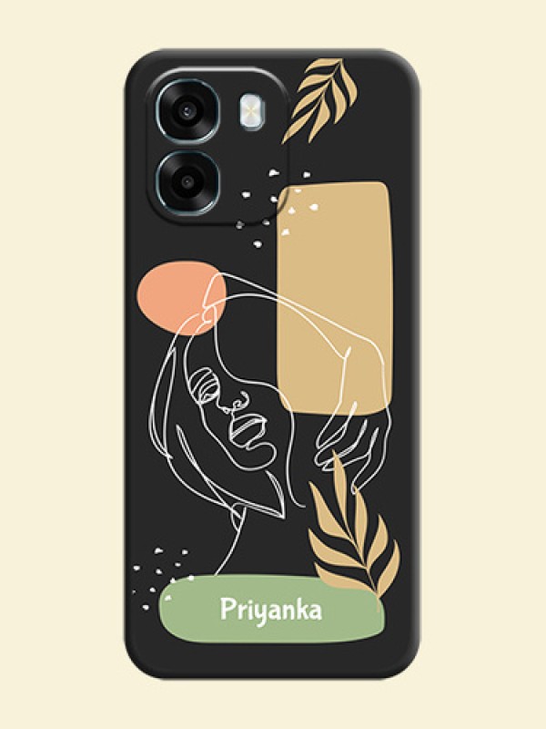 Custom Text With Line Art Of Women & Leaves Design On Space Black Custom Soft Matte Mobile Back Cover - Oppo A6 5G