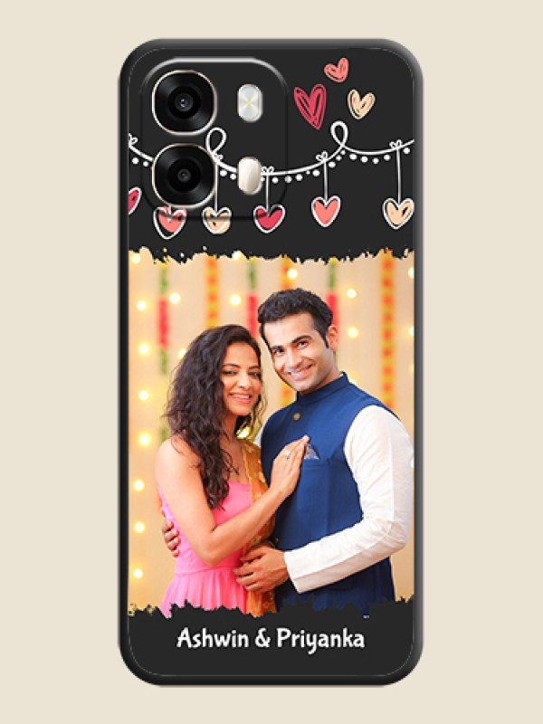 Pink Love Hangings with Name On Space Black Custom Soft Matte Mobile Back Cover - Oppo A6 Pro 5G
