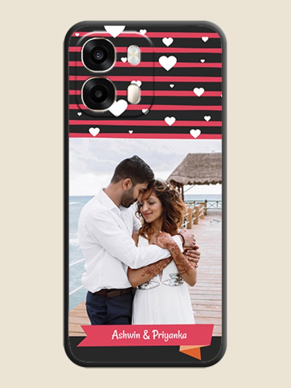 White Color Love Symbols with Pink Lines Pattern On Space Black Custom Soft Matte Mobile Back Cover - Oppo A6 Pro 5G