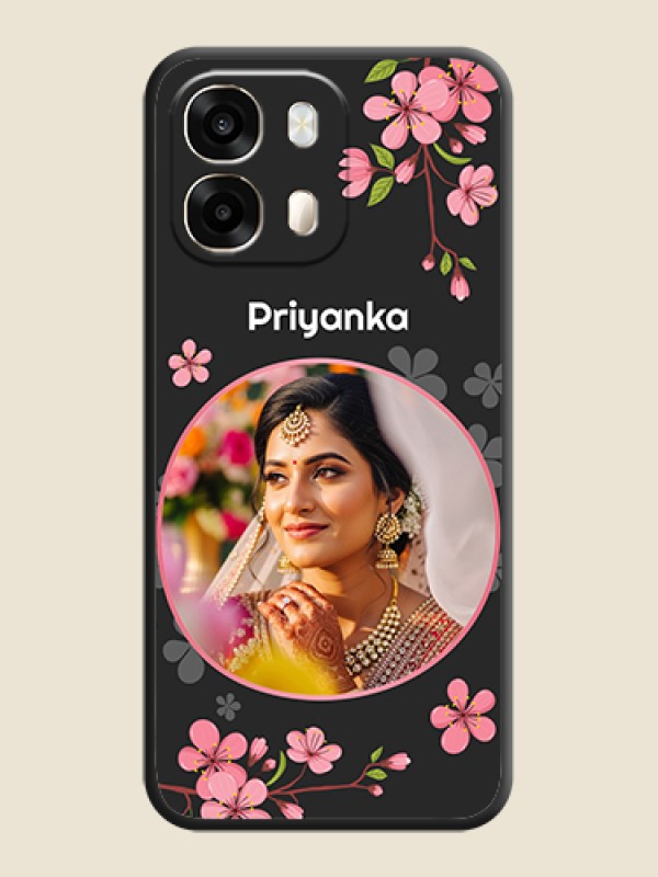 Round Image with Pink Color Floral Design on Photo On Space Black Custom Soft Matte Mobile Back Cover - Oppo A6 Pro 5G