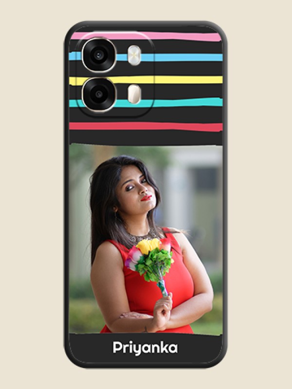 Multicolor Lines with Image On Space Black Custom Soft Matte Mobile Back Cover - Oppo A6 Pro 5G
