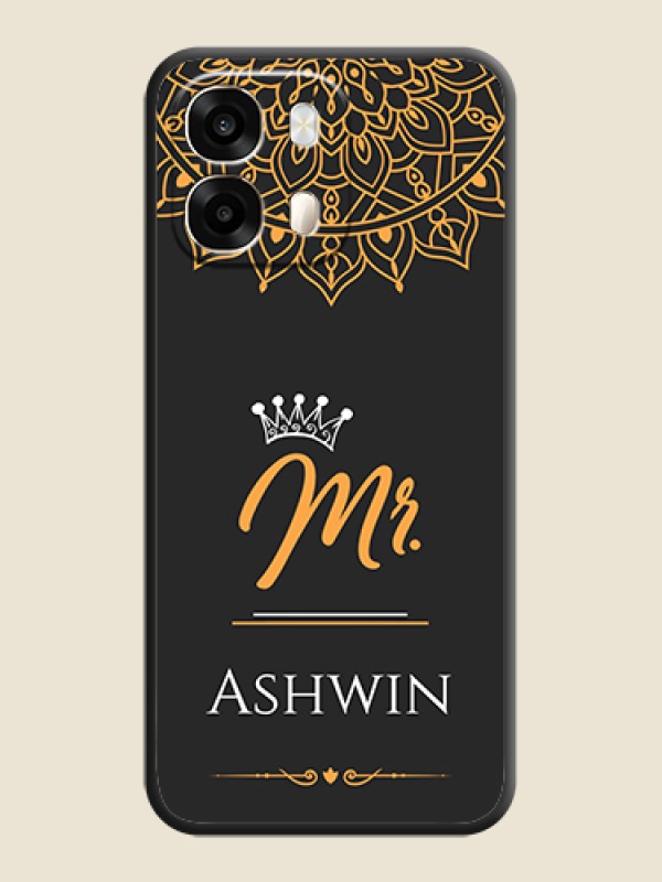 Mr Name with Floral Design On Space Black Custom Soft Matte Mobile Back Cover - Oppo A6 Pro 5G
