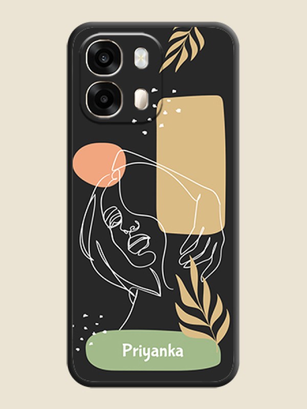 Custom Text With Line Art Of Women & Leaves Design On Space Black Custom Soft Matte Mobile Back Cover - Oppo A6 Pro 5G