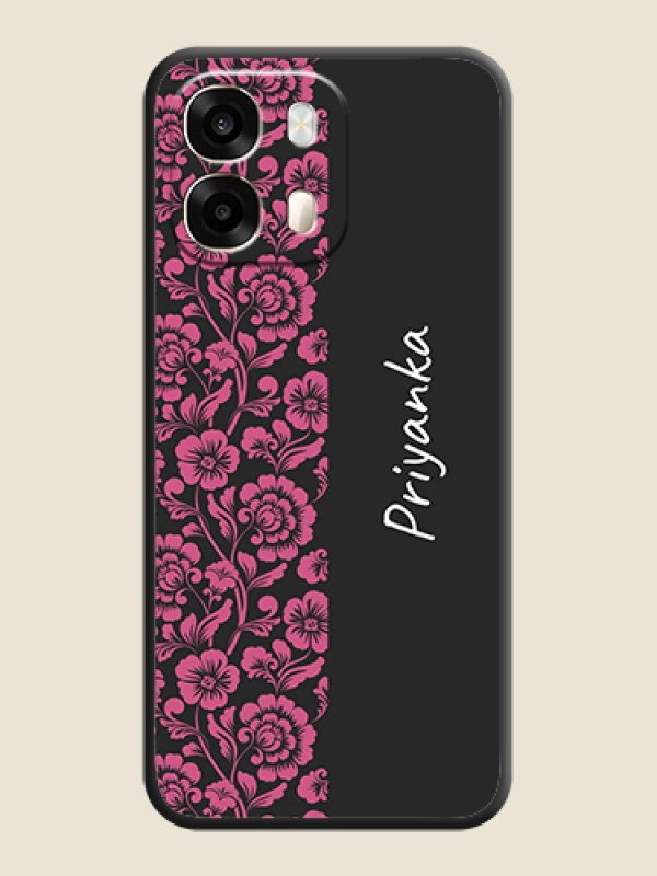 Pink Floral Pattern Design With Custom Text On Space Black Custom Soft Matte Mobile Back Cover - Oppo A6 Pro 5G