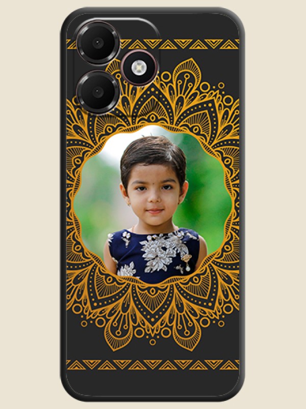 Round Image with Floral Design On Space Black Custom Soft Matte Mobile Back Cover - Oppo A6c 4G