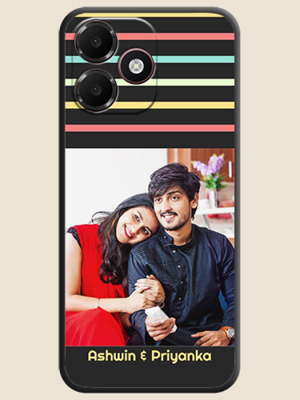 Color Stripes with Photo and Text on Photo On Space Black Custom Soft Matte Mobile Back Cover - Oppo A6c 4G