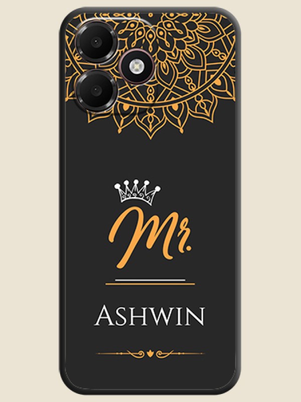 Mr Name with Floral Design On Space Black Custom Soft Matte Mobile Back Cover - Oppo A6c 4G