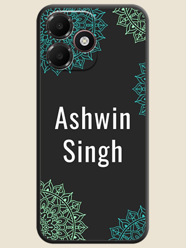 Your Name with Floral Design On Space Black Custom Soft Matte Mobile Back Cover - Oppo A6c 4G